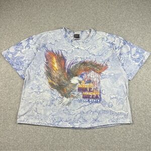 Vintage Bike Week T Shirt Mens XL Blue Tie Dye Eagle Flame Biker Cropped Y2K